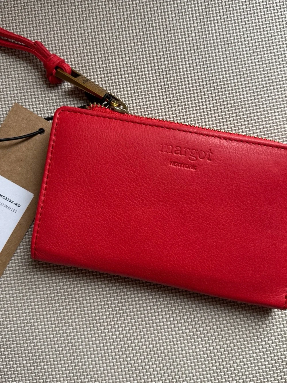 margot Red Leather Zip Wristlet Wallet